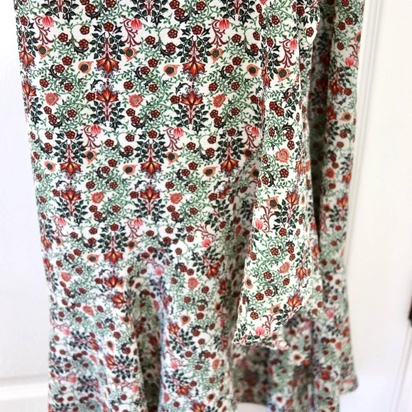 Floral wrap Tie-Waist Maxi Dress in Green & Red feminine whimsical - Picture 8 of 8